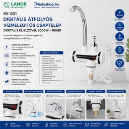 RX-001 Digitális átfolyós vízmelegítős csaptelep digitális kijelzővel 3000W - fehér