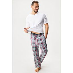 JACK AND JONES JACLuca pamut pizsama, hosszú fehér-piros L