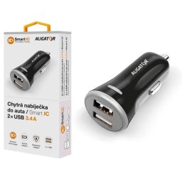 Intelligens autós töltő ALIGATOR 3.4A, 2xUSB, intelligens IC, fekete