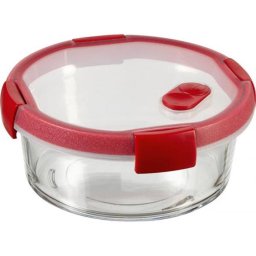 Ételtartó, kerek, üveg, 1,2 l, CURVER \Smart Cook\, piros