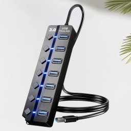 USB 3.0 hub, 7 portos eloszt fggetlen be-/kikapcsol kapcsolkkal s LED-jelzfnyekkel
