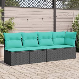 vidaXL 4 személyes fekete polyrattan kerti kanapé párnával
