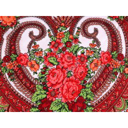 Folklór kendő virág mintával és rojtokkal 105x105 cm