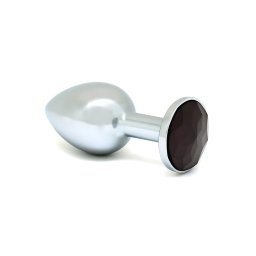Rimba XS - fekete köves fém anál plug, kis méret (ezüst)