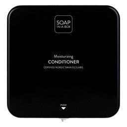 Soap-In-A-Box fényes fekete hajkondicionáló adagoló, előlap