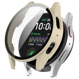 PC FULL COVER Műanyag borítás üveggel Samsung Galaxyhoz Watch 7 40mm bézs