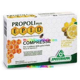 Propolisz szopogatós 20 db tabletta, Citromos-mézes ízesítéssel. Propoli Plus EPID(R) szabadalommal védett propolisz kivonattal - Specchiasol