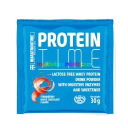 Protein Time Laktázenzimmel Dúsított fehérje fehér csokoládé - eper íz 30 g - Marathontime