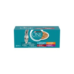 Purina One Adult csirkével/marhával/báránnyal/tengeri hallal szószban nedves macskaeledel 40 x 85 g