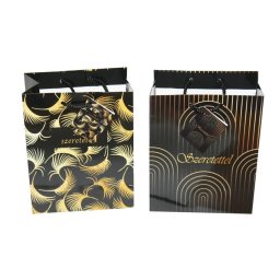 Ajándéktasak Szeretettel, fekete és arany, 18x23x10 cm, 2 db/csomag