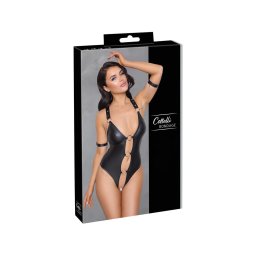 Cottelli Bondage - fényes, gyűrűs, nyitott body (fekete)