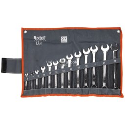 EXTOL PREMIUM csillag-villás kulcs klt., CrV., elliptikus, vászon tartóban ; 13db, 6-22mm