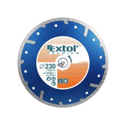 EXTOL PREMIUM gyémántvágó TURBO Plus; 230mm, száraz és vizes vágáshoz, vágási mélység: 4,0 cm