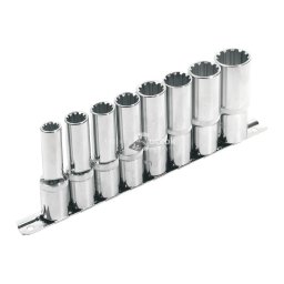EXTOL PREMIUM hosszított Multi Lock dugófej klt. ; 1/2', 8db 10, 12, 13, 14, 16, 17, 19, 22mm, tartó sínen