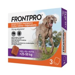 FRONTPRO® rágótabletta kutyáknak bolhák és kullancsok ellen 25–50 kg, L-es 3 tabletta