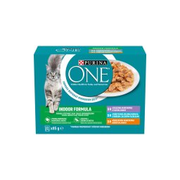 PURINA ONE INDOOR FORMULA Csirkével/borjúval/tonhallal nedves macskaeledel 12x85g
