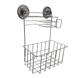 Fürdőszobai polc hajszárító tartóval WALLPO 33x24,5 cm, ezüst