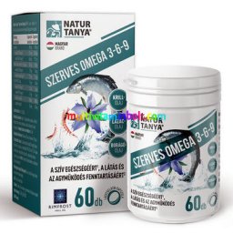 Szerves Omega 3-6-9 zsírsavak 60 db kapszula, 3- féle természetes olajforrásból, standardizált lazac-, borágó- és krill olaj - Natur Tanya