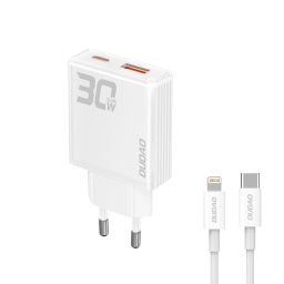 DUDAO A30EUL 30W GaN AC töltő USB / USB-C + Lightning kábel fehér