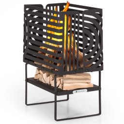 Blumfeldt Krakatoa, tűzrakóhely, tömör acél, fa tárolórekesz, lézer-vágott design (GDW27-Krakatoa-Large)