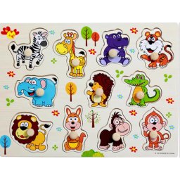 Fogantyús fa puzzle, fogós puzzle, kirakó 30x23 cm - Vadállatok