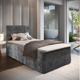 Kárpitozott boxspring ágy GLORIEN VELVET 90x200 cm szürke Matrac: Bonell rugós matrac