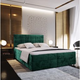 Kárpitozott boxspring ágy GLORIEN VELVET 160x200 cm sötétzöld Matrac: Bonell rugós matrac