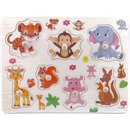 Fogantyús fa puzzle, fogós puzzle, kirakó 30x23 cm - Állatos Nr2