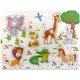 Fogantyús fa puzzle, fogós puzzle, kirakó 30x23 cm - Állatos Nr3