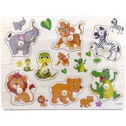 Fogantyús fa puzzle, fogós puzzle, kirakó 30x23 cm - Állatos Nr5