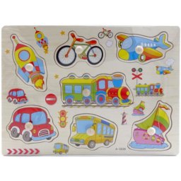Fogantyús fa puzzle, fogós puzzle, kirakó 30x23 cm - Járművek Nr1