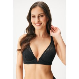 BOSS Triangle B Lace bélelt Bralette melltartó fekete 70B
