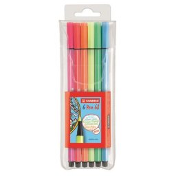 STABILO Filctoll készlet, 1 mm, STABILO "Pen 68", 6 neon szín