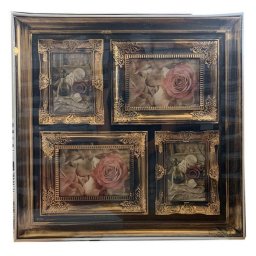 Családi rusztikus stílusú fali műanyag fényképkeret - fekete/arany - 51,5x51,5 cm