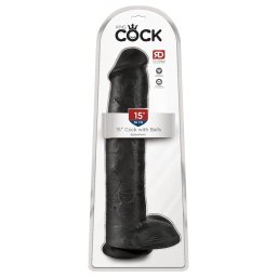 King Cock 15 - tapadókorongos, herés dildó (38 cm, fekete)
