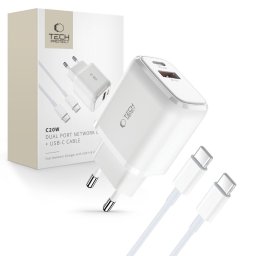 TECH-PROTECT C20W 2-PORT AC töltő + kábel USB C típusú WHITE