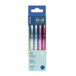 PILOT Zseléstoll készlet, 0,32 mm, nyomógombos, PILOT "G-2 Bubble", kék, 4 különböző minta