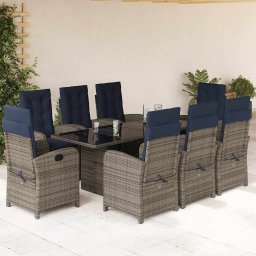 vidaXL 9 részes szürke polyrattan kerti étkezőgarnitúra párnákkal