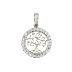 Kerek köves életfa medál, fehér 14 kt 1,22 g