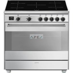 SMEG SZABADONÁLLÓ TŰZHELY, Classic design, 90 cm, 1 sütőtér, indukciós főzőlap, matt fekete gombok, inox