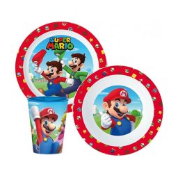 Super Mario Mushroom Kingdom étkészlet, micro műanyag szett, pohárral 260 ml