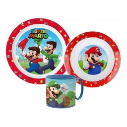 Super Mario Mushroom Kingdom étkészlet, micro műanyag szett bögrével 265 ml