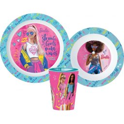 Barbie Stylish étkészlet, micro műanyag szett, pohárral 260 ml
