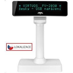 Virtuos VFD ügyfélkijelző Virtuos FV-2030W 2x20 9mm, USB, fehér