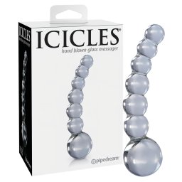 Icicles No. 66 - íves, gömbös, üveg dildó (átlátszó)