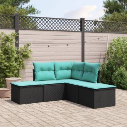 vidaXL 5 részes fekete polyrattan kerti ülőgarnitúra párnával