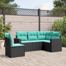 vidaXL 5 részes fekete polyrattan kerti ülőgarnitúra párnával