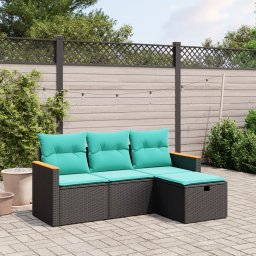 vidaXL 4 részes fekete polyrattan kerti ülőgarnitúra párnával