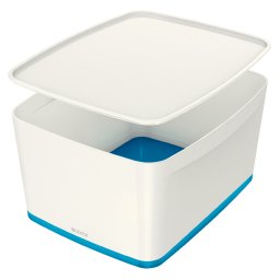 LEITZ MyBox tárolódoboz fedővel, L méret, fehér/kék