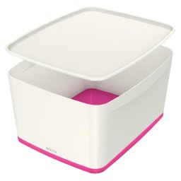 LEITZ MyBox tárolódoboz fedővel, L méret, fehér/rózsaszín, fehér/rózsaszín